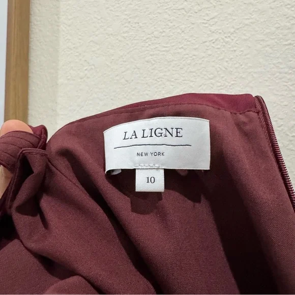 La Ligne Zelda Burgundy Pleated Midi Dress Elegant and Timeless